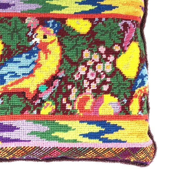 Dransfield & Ross Needlepoint Bird Colorful Pillow